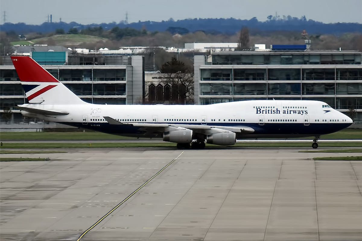 Boeing 747-436 G-CIVB repainted in the 1974 Negus livery for the airline's centenary in 2019, photographed in March 2020.