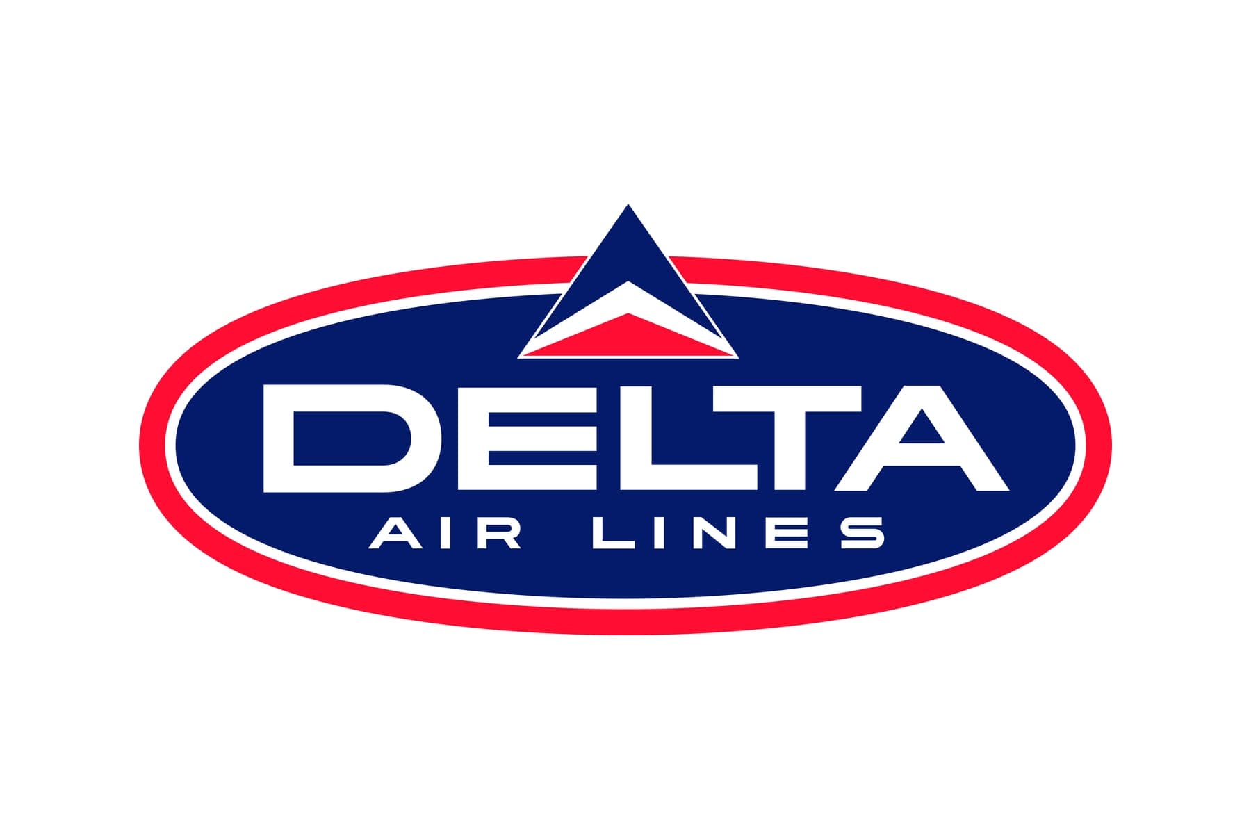 The Delta mark as drawn in 1962: the triangular widget, split into a light and a dark half, set in an oval above the words Delta Air Lines.