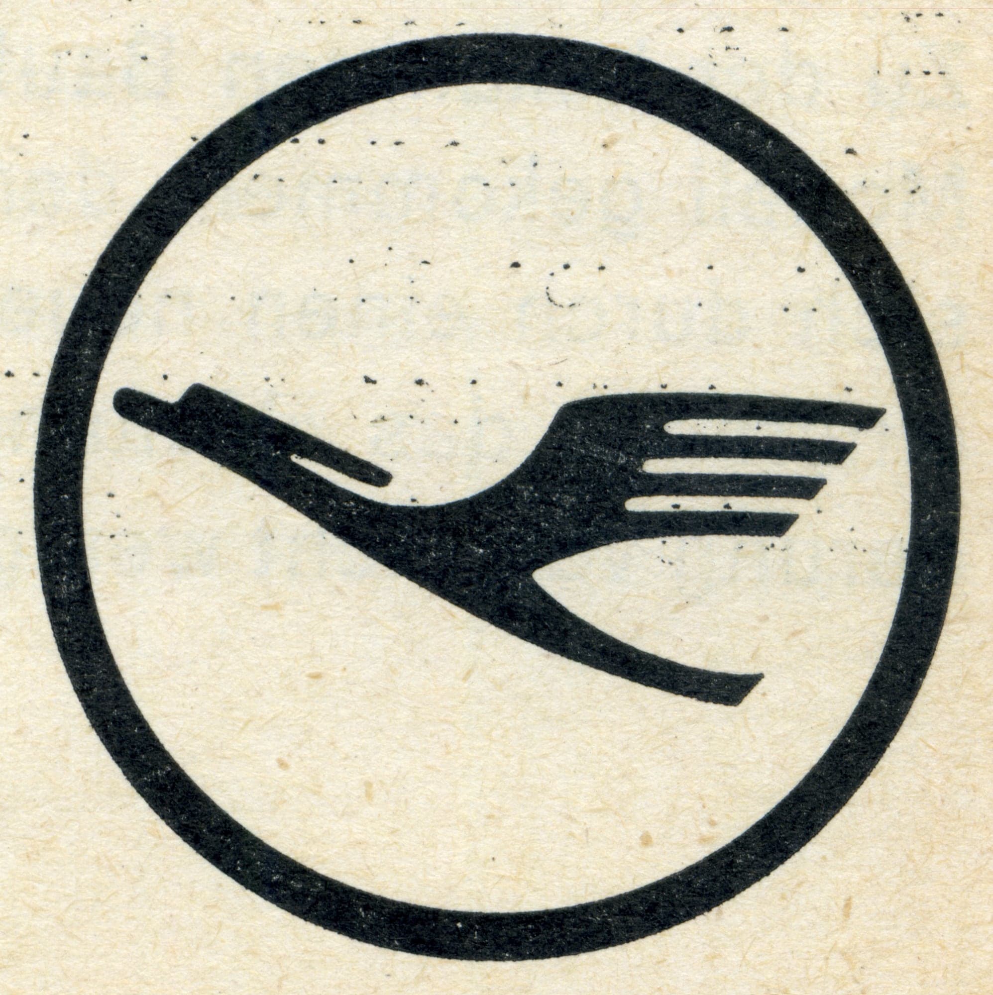 The Lufthansa crane in its circle, printed in black in a magazine of October 1964.