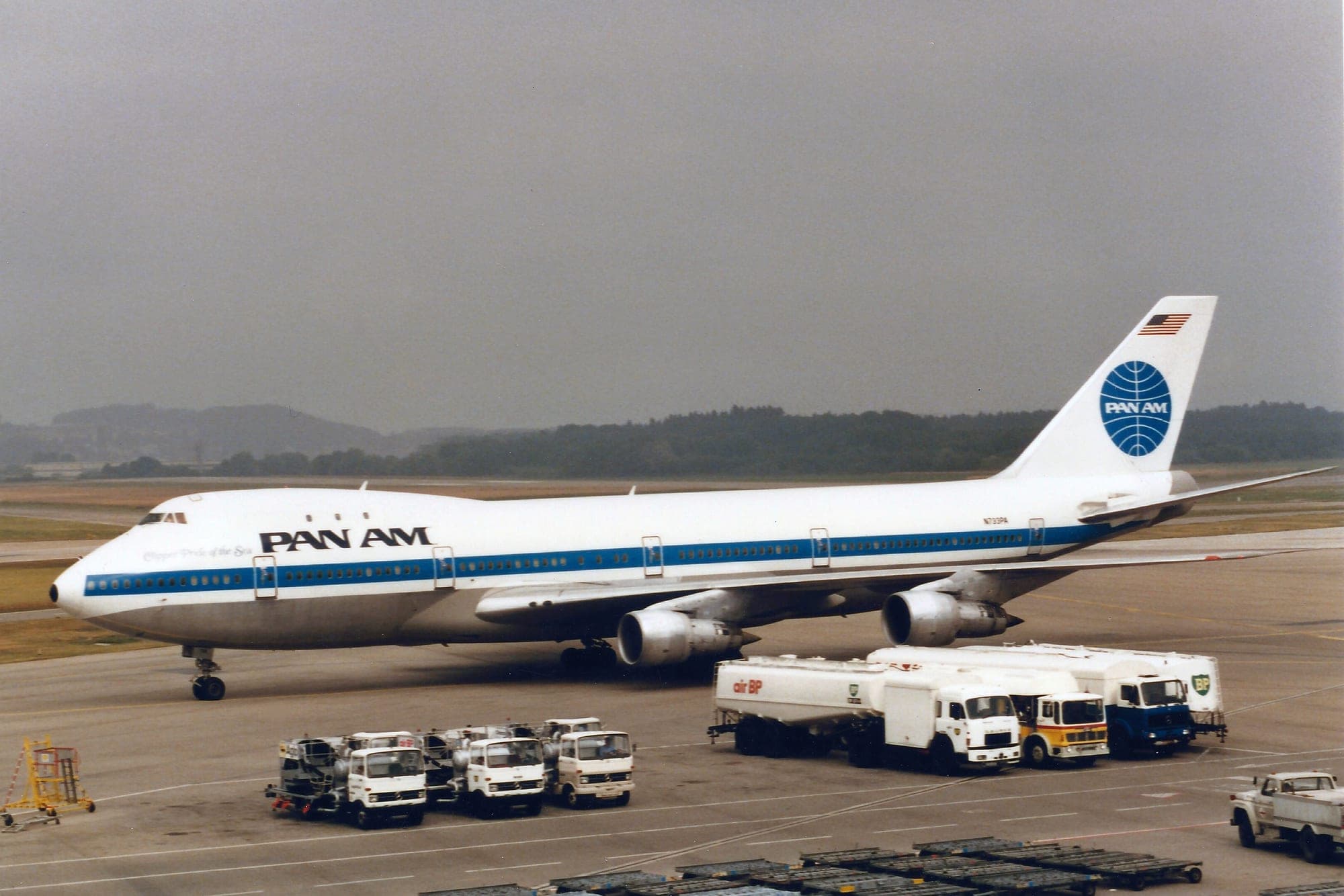 Boeing 747-121 N733PA, Clipper Pride of the Sea, at Zürich in 1984.