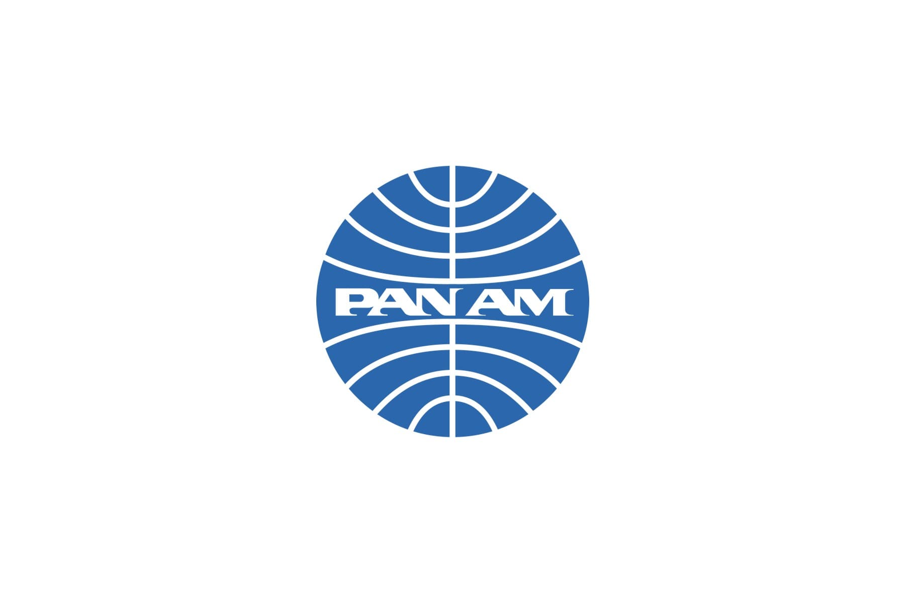 Le globe de Pan Am : une sphère bleue quadrillée de méridiens et de parallèles, les mots PAN AM sur l'équateur.