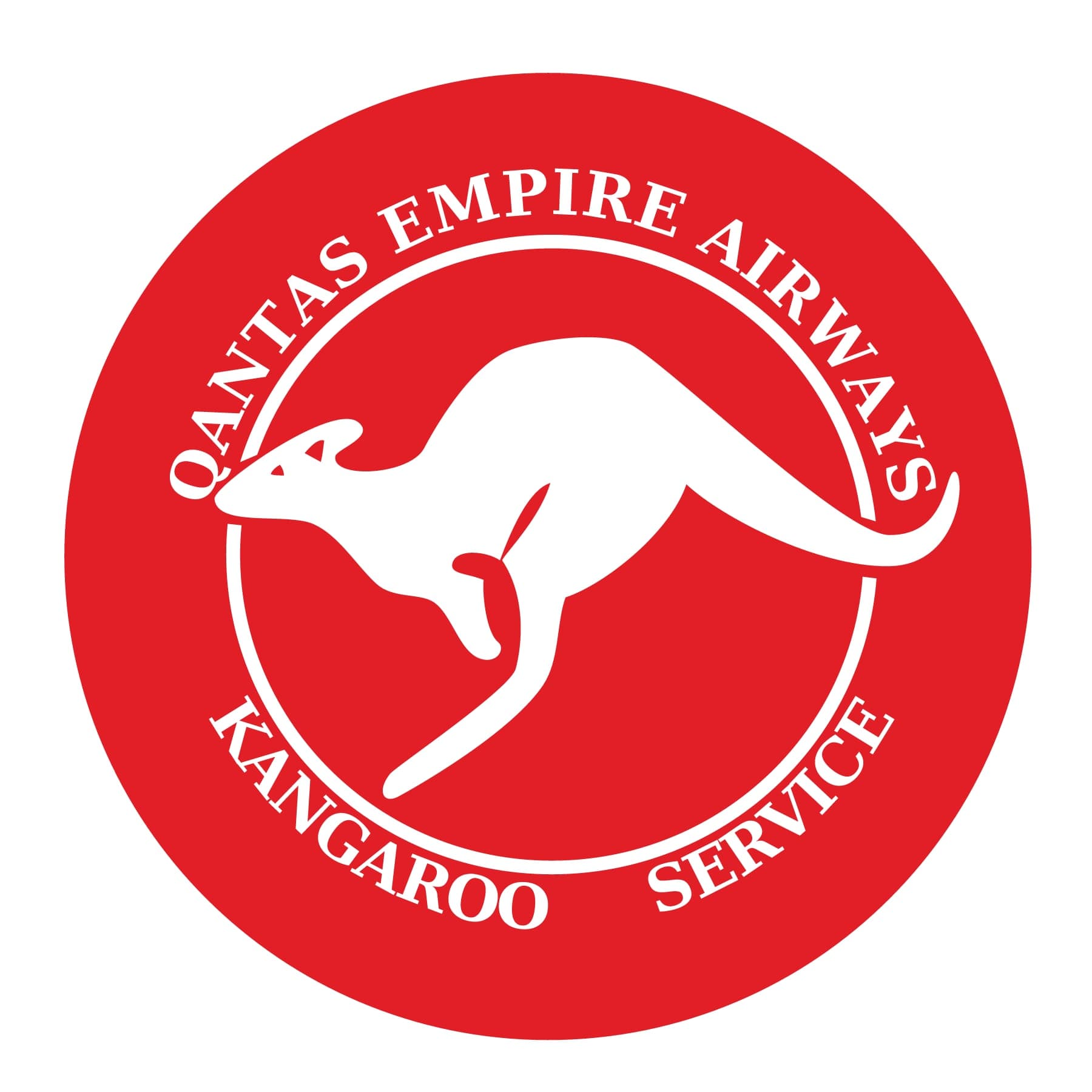 L'emblème du « Kangaroo Service » utilisé par Qantas Empire Airways de 1944 à 1947 : un kangourou bondissant dans un cercle ailé, première apparition du kangourou comme emblème de la compagnie.