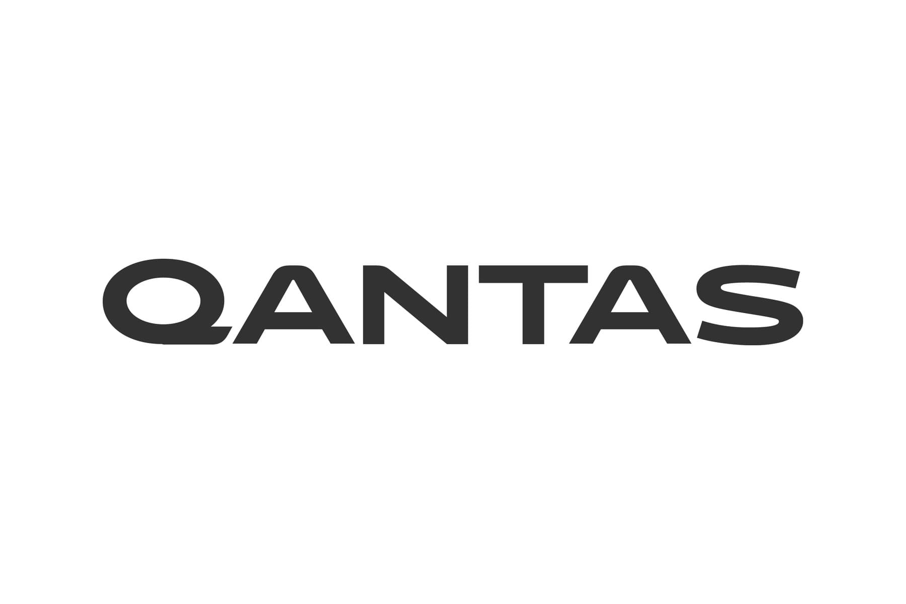 The Qantas wordmark: the airline's name in capitals, set beside the flying kangaroo on the tail of its aircraft.