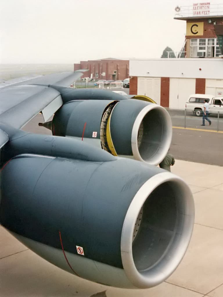 Two of the four CFM56 engines on a USAF KC-135R at Canberra Airport