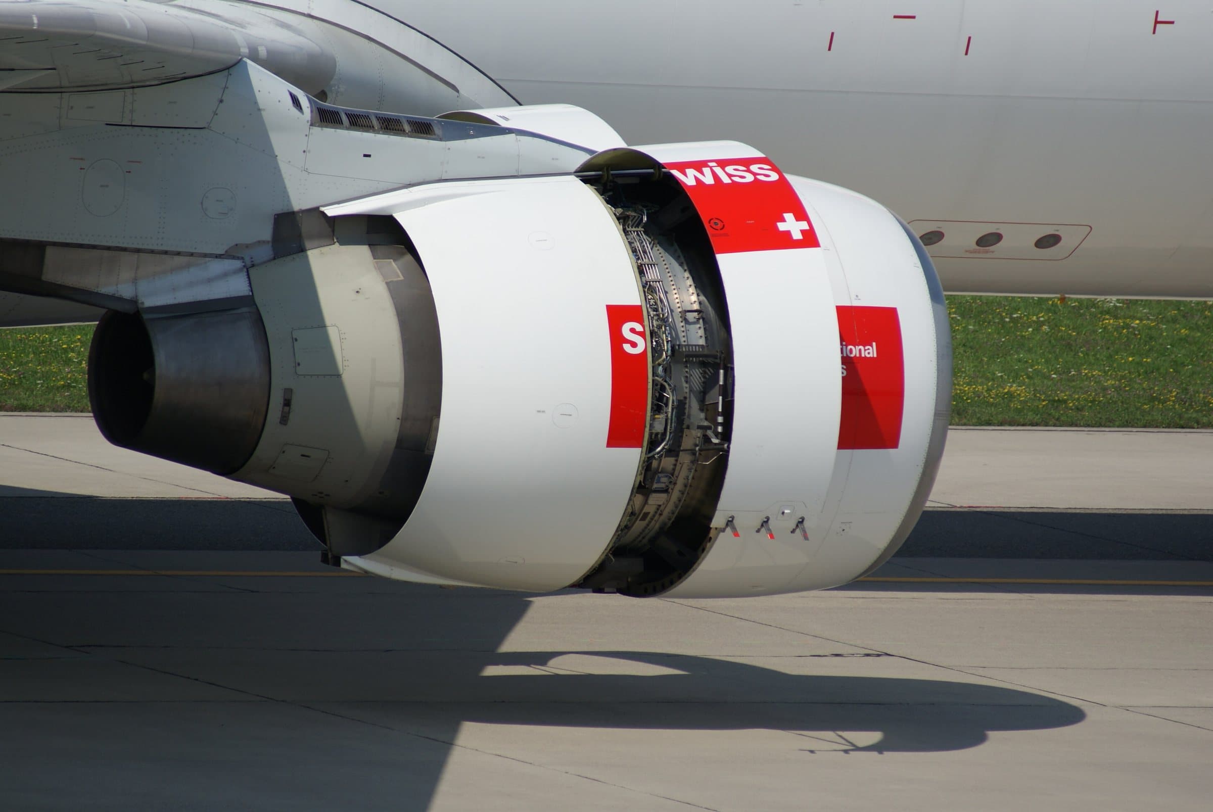 A PW4000 with its cowling open on an airliner, 2008