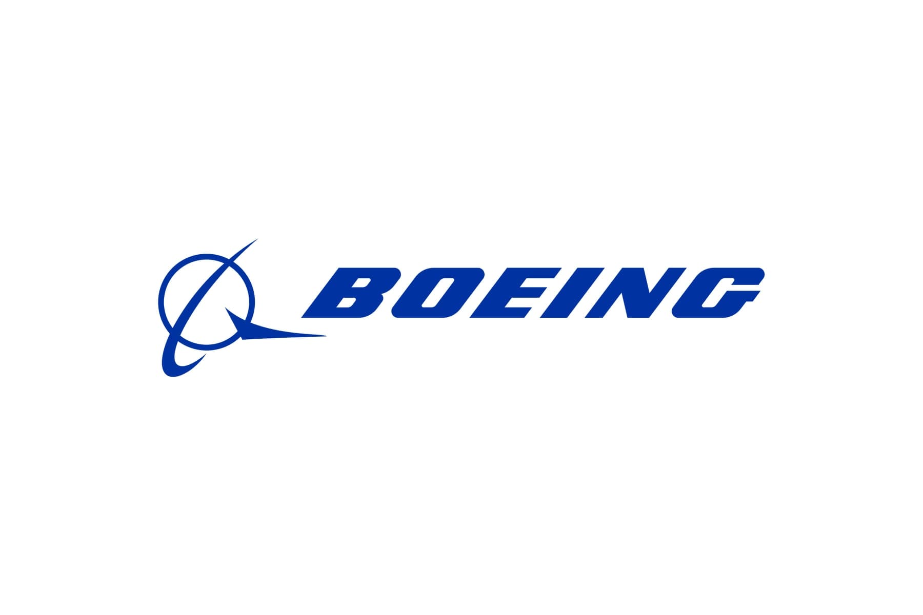 Le logotype Boeing et son symbole en bleu sur fond blanc