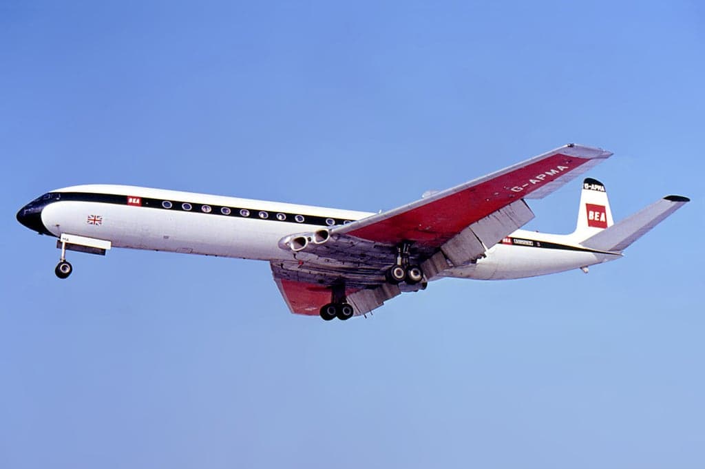 A British European Airways Comet 4B at Berlin, with the rounded windows of the rebuilt design