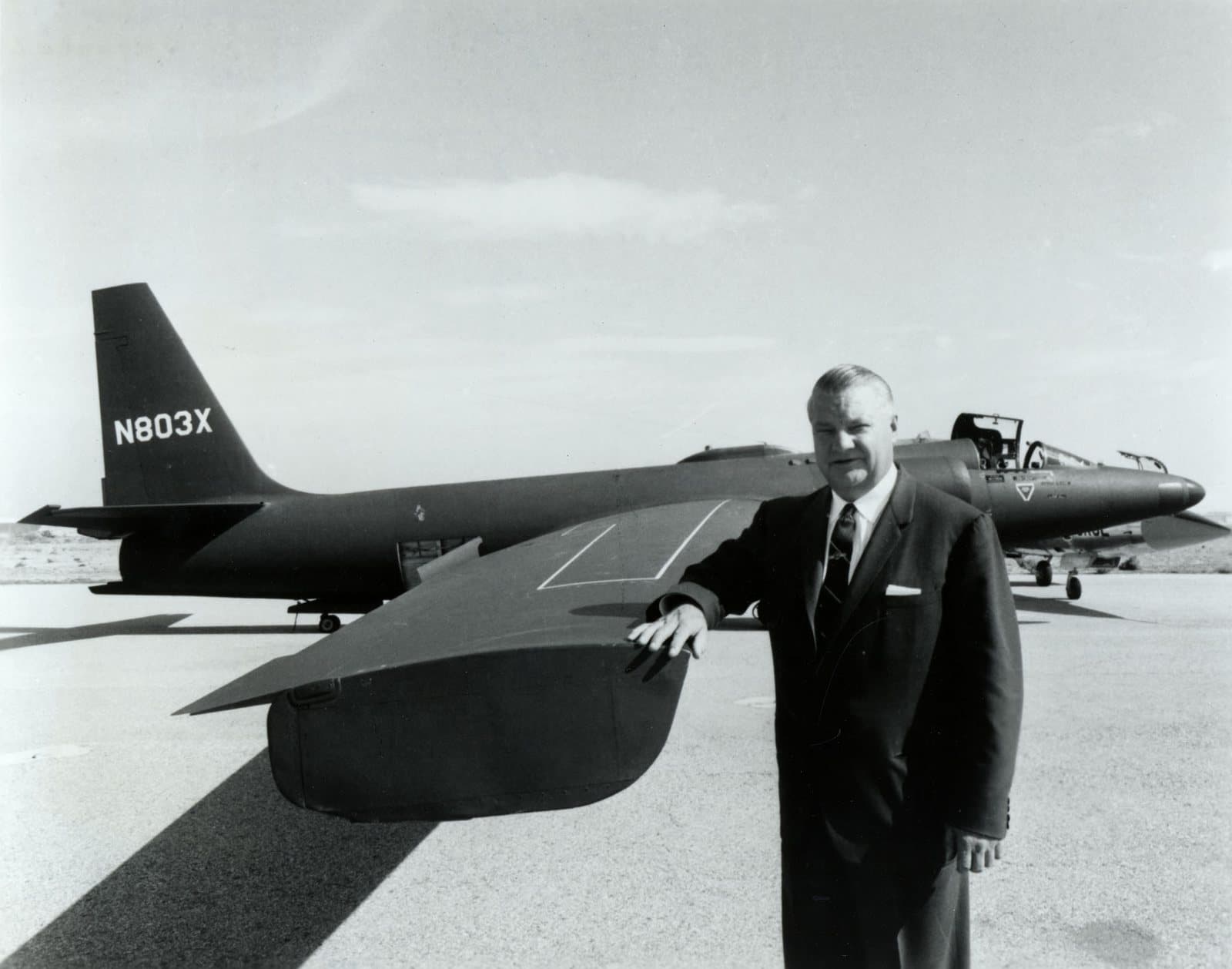 Black-and-white portrait of Clarence 'Kelly' Johnson, head of Lockheed's Skunk Works, in the 1950s